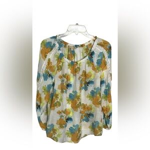 NWT Harlow and Harlow Women’s Floral Pattern Blue/Green/Orange/Gold Shirt SZ S